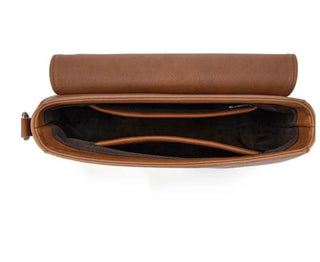 Top view Trinity Ranch Black Brindle Cowhide Crossbody With Western Detail