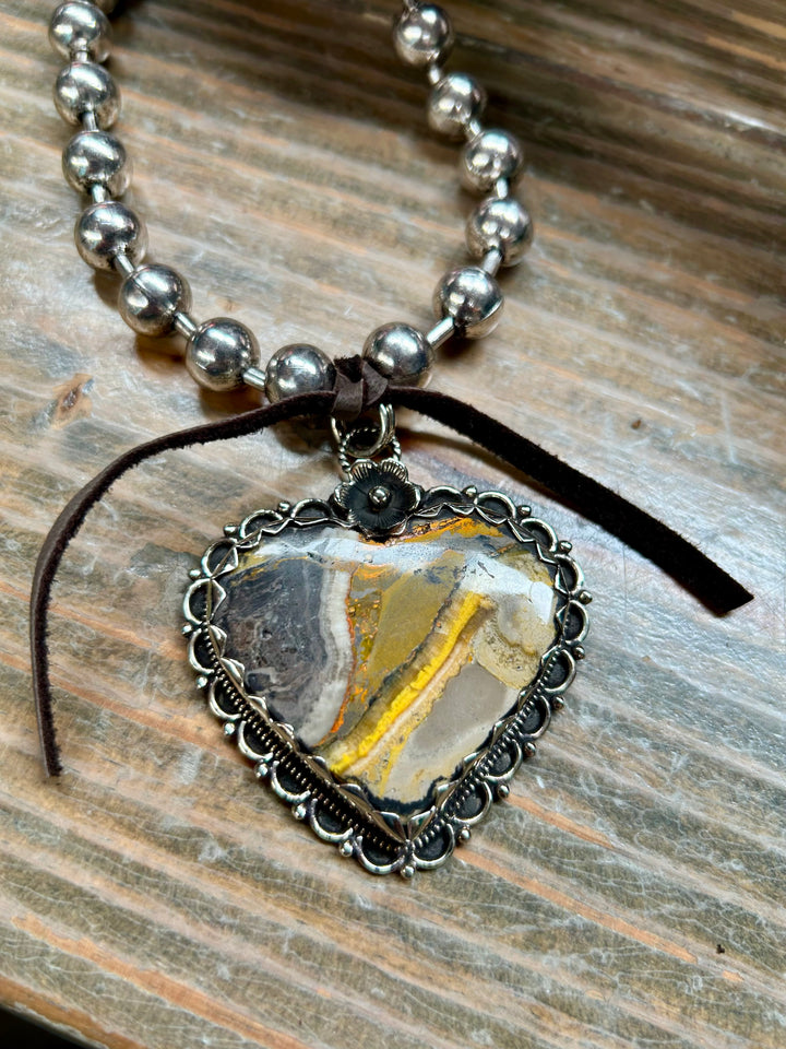 Bumblebee Jasper Heart Necklace