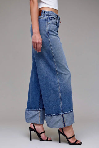 Hidden Brand High Rise Wide Leg Cuff Jeans