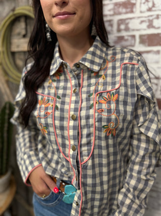 Prairie Jane Embroidered Western Pearl Snap Shirt