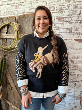 Rodeo Cowboy Graphic Sweater – Western Bronc Rider Pullover