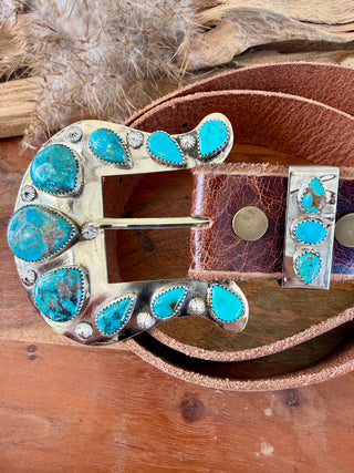 Custom Authentic Kingman Turquoise Statement Belt Buckle Set
