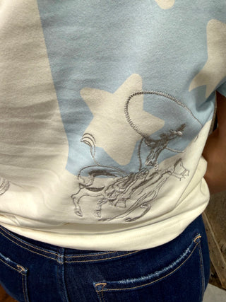 Flag Embroidery Pattern Western Graphic Tee | Cowgirl Boots & Rodeo Icons Shirt