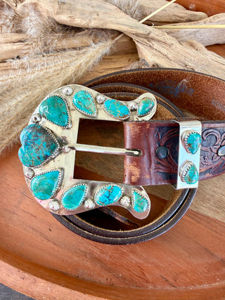 Custom Authentic Kingman Turquoise Statement Belt Buckle Set