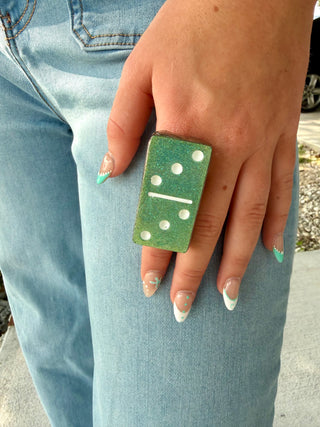 Turquoise Glitter Domino Statement Ring | Adjustable Western Cocktail Ring