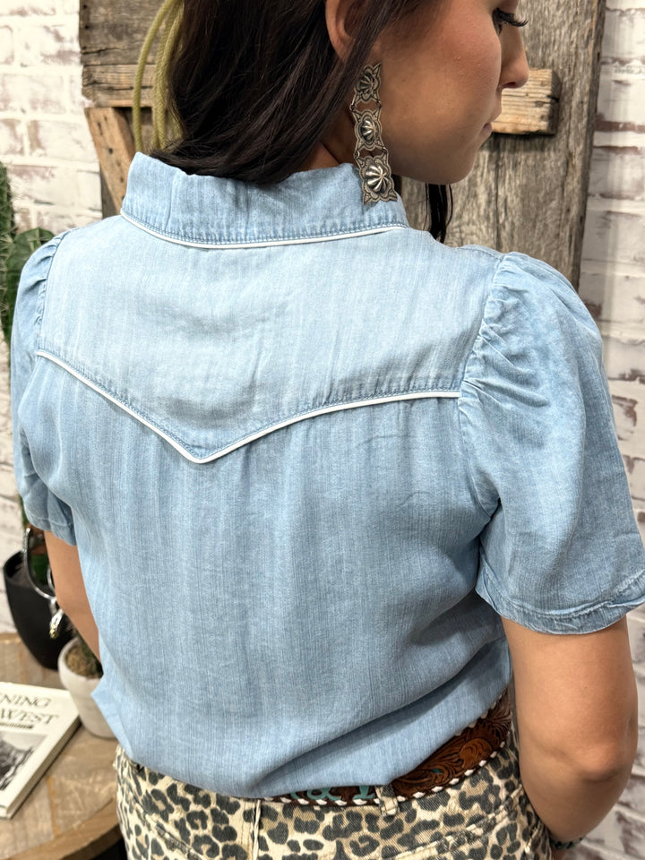 Chambray Denim Retro Western Top