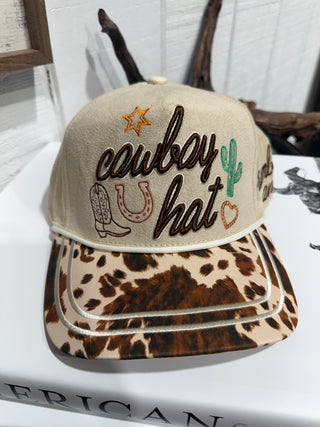 Cowboy Hat Western Snapback Cap | Cow Print Brim Embroidered Cowgirl Hat
