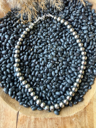 18”-10MM German Silver Navajo Pearl Metal Beads Necklace – Handmade by Navajo Artists