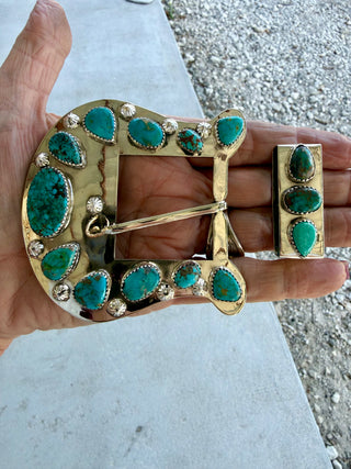 Custom Authentic Kingman Turquoise Statement Belt Buckle Set