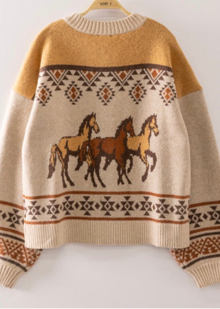 Mustard Cowboy Knit Cardigan | Western Fair Isle Button Front Sweater