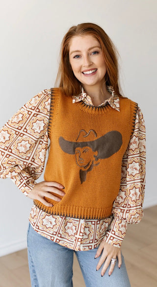 Cowboy Portrait Sweater Vest | Western Knit Layering Vest