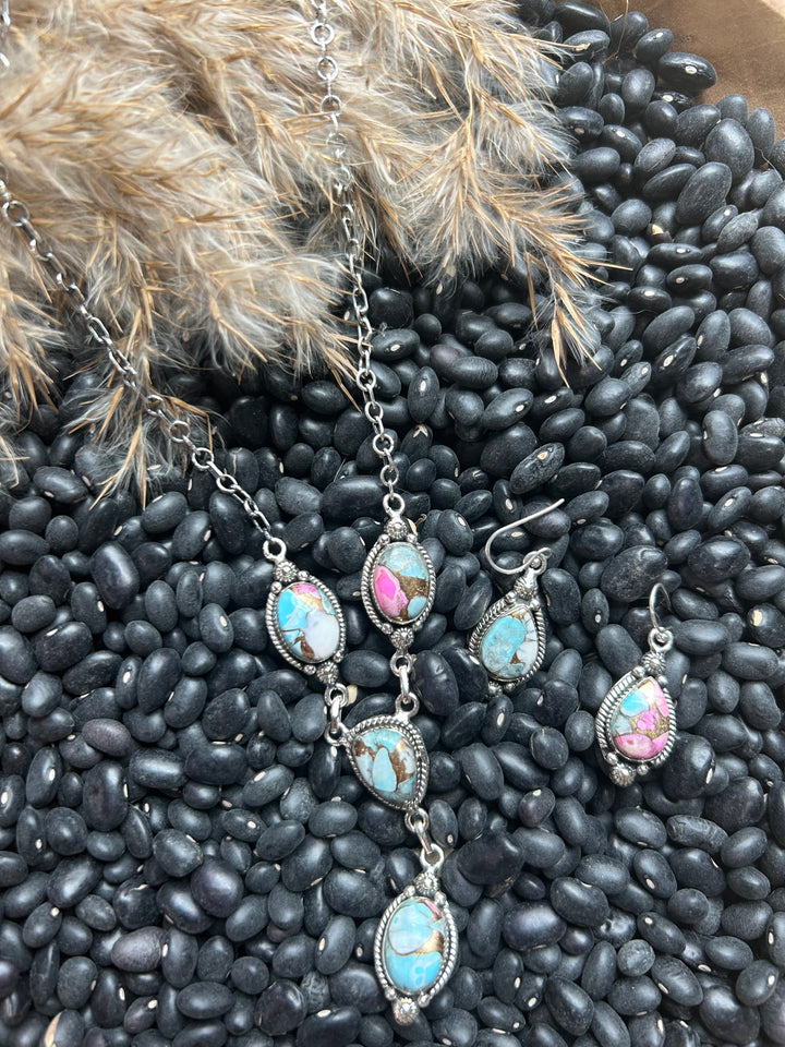 Sterling Silver & Cotton Candy Turquoise Lariat Set-4