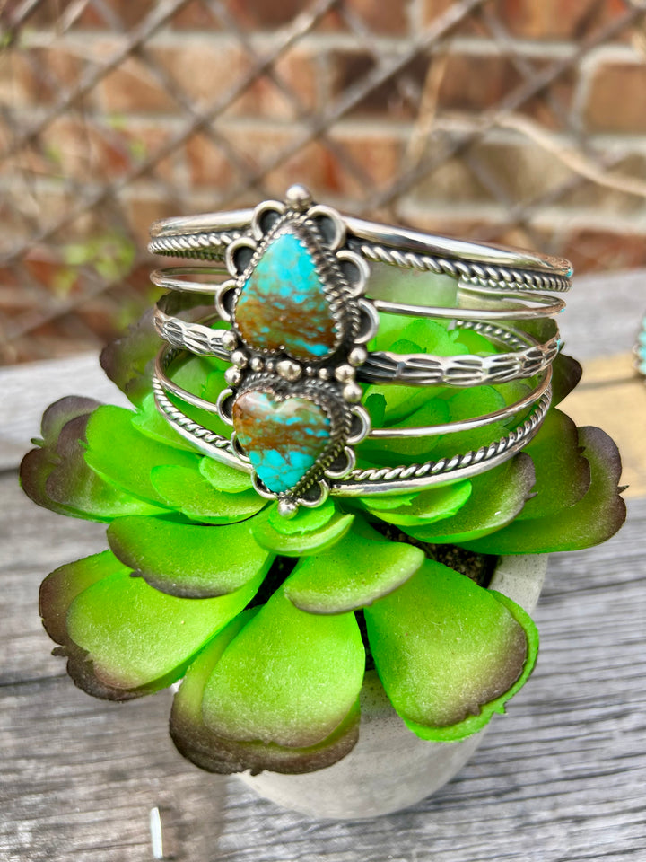 Double Turquoise Hearts Cuff Bracelet