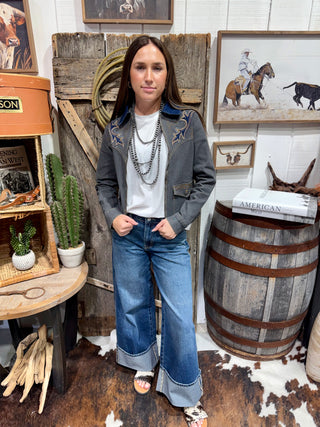 Lucky & Blessed Midnight Rodeo Embroidered Denim Riding Jacket