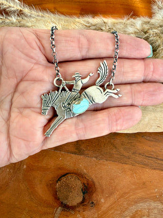 Native American Turquoise Bronc Rider Necklace