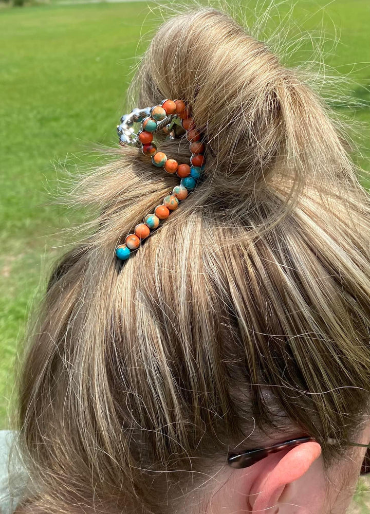 Orange Spiny Metal Hair Claw Clip