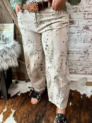 Kancan Brindle Cow Print Barrel Jeans