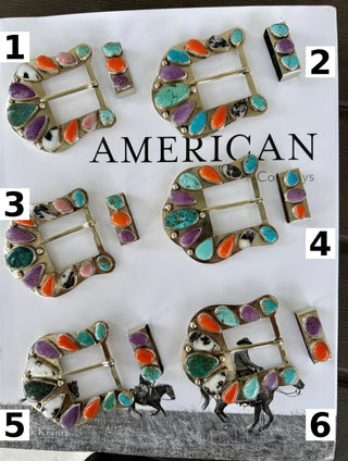Western Multi-Stone Belt Buckle Set – Turquoise, Orange & Purple Spiny Oyster | Statement Cowgirl Buckle