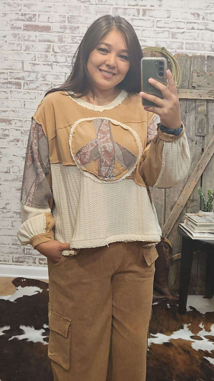 Long Sleeve Relaxed Fit Peace SIgn Top