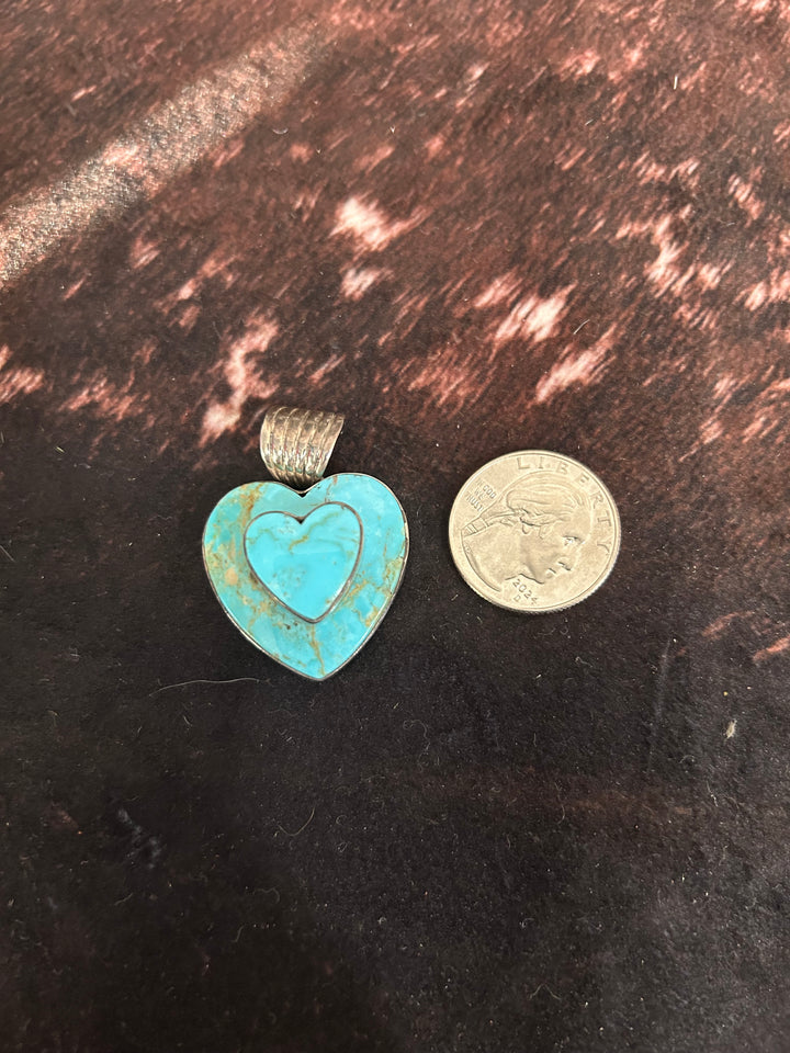 Authentic Turquoise Sterling Native American Heart Pendant