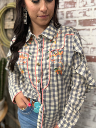 Prairie Jane Embroidered Western Pearl Snap Shirt