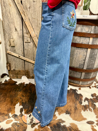 Desert Bloom Embroidered Wide Leg Jeans