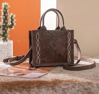 Trinity Ranch Western Cowhide Tooled Crossbody Purse