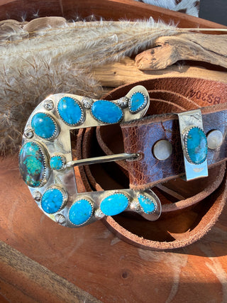 Custom Authentic Kingman Turquoise Statement Belt Buckle Set