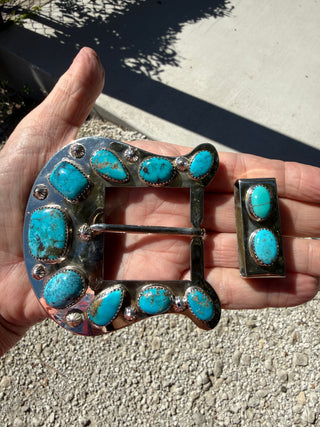 Custom Authentic Kingman Turquoise Statement Belt Buckle Set