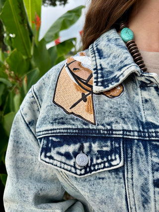 Vintage Wash Horse Embroidered Cropped Denim Jacket | Western Cowgirl Jean Jacket