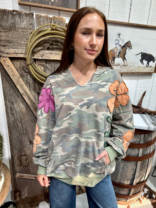 Over Sized Wildflower Camo Appliqué Hoodie
