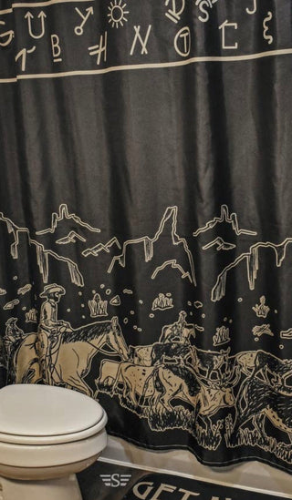 Black Western Cattle Drive Shower Curtain Bath Set