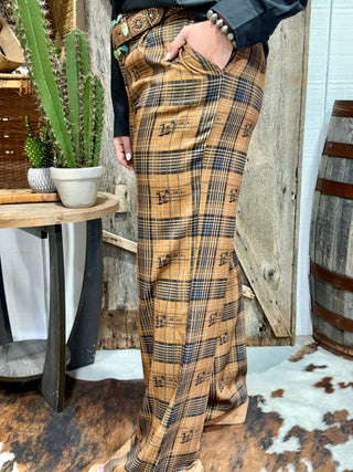 Posh Pony Plaid Western Trousers | High Waisted Wide Leg Cowgirl Pants