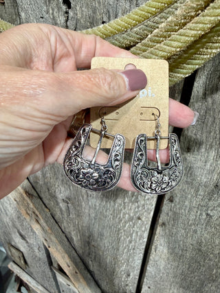 Western Tooled Buckle Drop Earrings