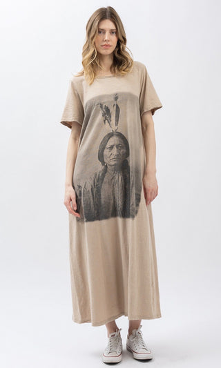 Sacred Spirit Vintage Sitting Bull Indian Maxi Dress- Relaxed Fit