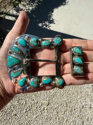 Custom Authentic Kingman Turquoise Statement Belt Buckle Set