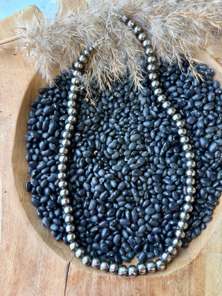 24” 10MM German Silver Navajo Pearl Metal Beads Necklace – Handmade by Navajo Artists