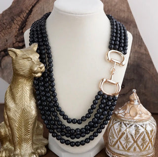 Western Snaffle Bit Bead Necklace-black