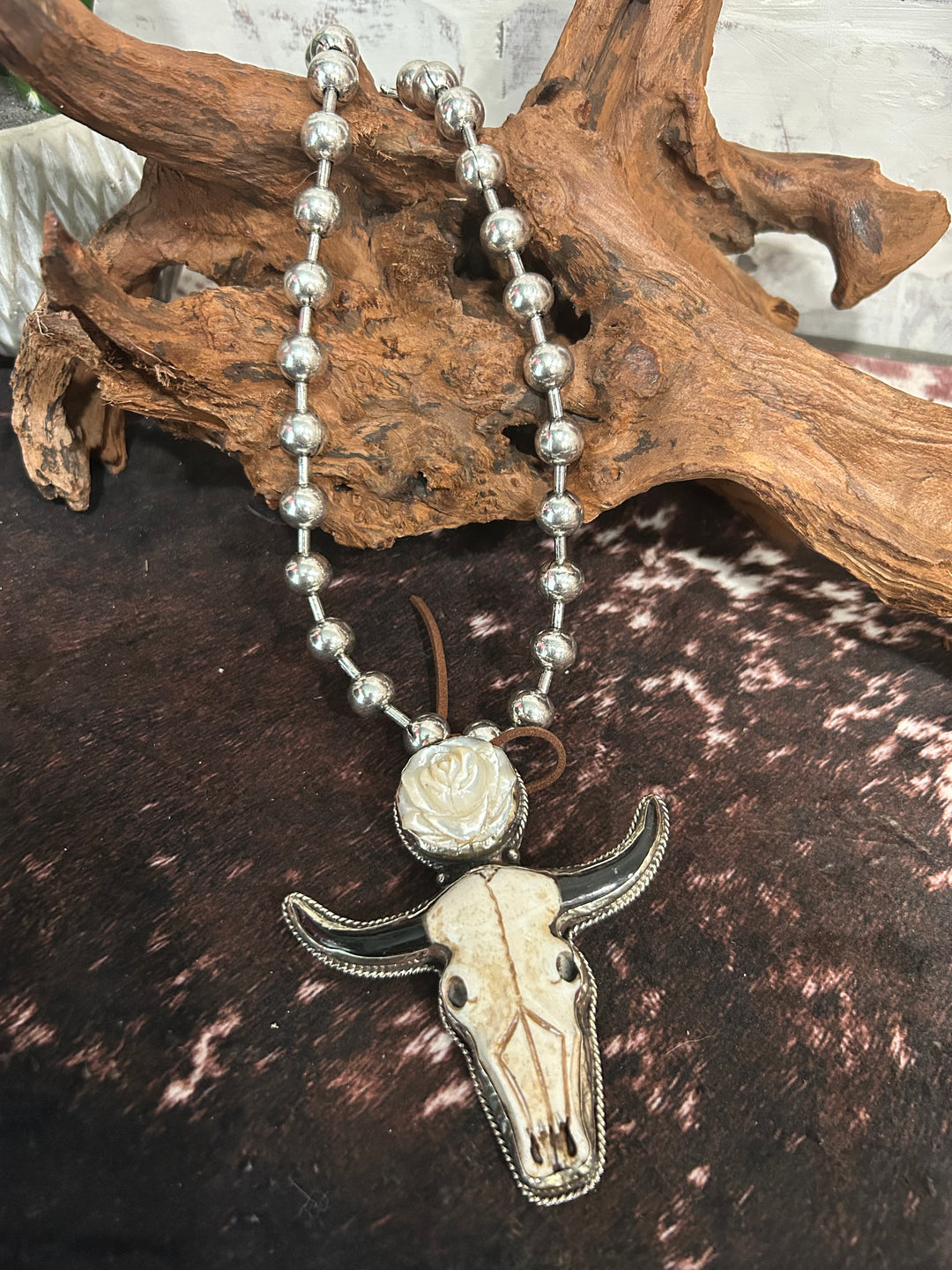 Large Steer Head Rose Necklace
