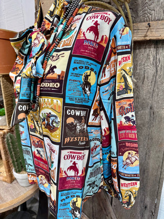 Vintage Rodeo Stamp Bow Tie Dressy Top