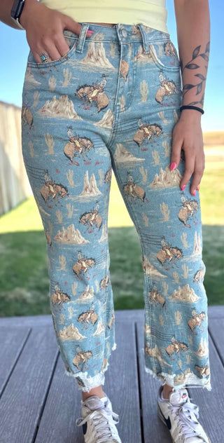 Sterling Kreek Bronc Rider Print Cropped Jeans – Cowboy Canyon Denim