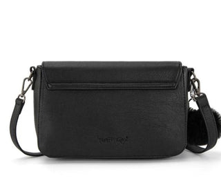 Back of Trinity Ranch Black Brindle Cowhide Crossbody With Western Detail