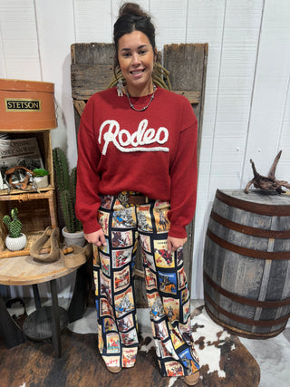 Red Rodeo Chenille Letter Sweater – Western Graphic Knit Pullover