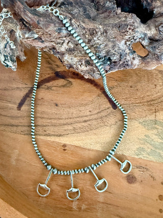Dainty Turquoise Beaded Necklace with Silver Horsebit Charms | Western Jewelry