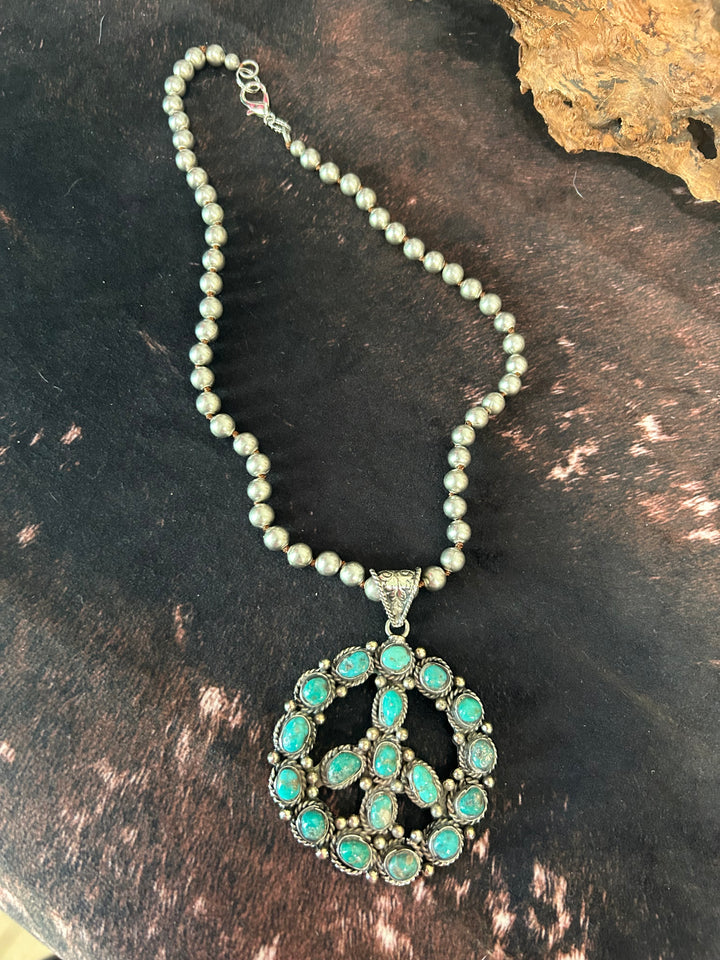Authentic Turquoise Peace Sign Necklace