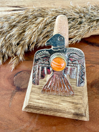 Orange Spiny Thunderbird Ring | Adjustable German Silver Southwestern Statement Ring