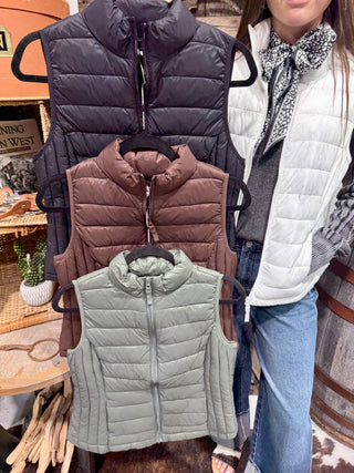 Everyday Lightweight Packable Puffer Vest – Black, Chocolate, Sage & Ivory
