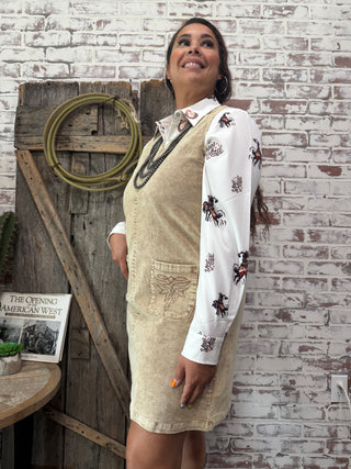 Tan Corduroy Boot Stitch Shift Dress Jumper