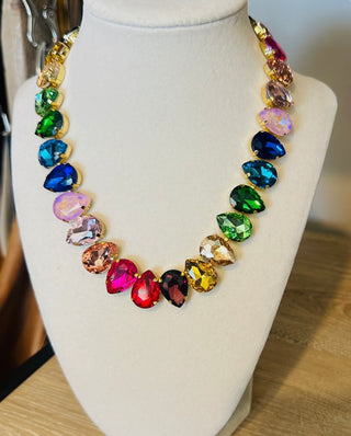 Rainbow Radiance Teardrop Crystal Statement Necklace