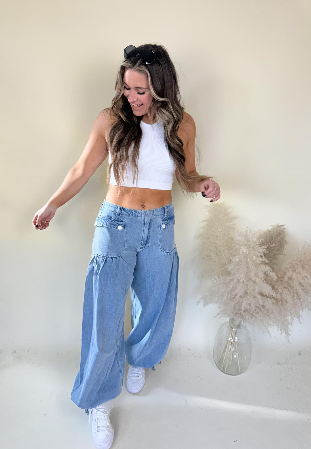 Denim Boho Style Balloon Wide Leg Pants